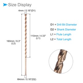 CoCud Extra Long Spiral Drill Bit 4 mm Drill Bit Diameter 160 mm Length M35 High Speed Steel Gold Oxide Drill Bit (for Wood Malleable Iron Aluminium Plastic) Pack of 1