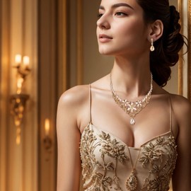 BriLove Wedding Jewelry Set for Bride Women Birdesmaid, Crystal Marquise Teardrop Cluster Statement Necklace Dangle Drop Earrings for Prom Accessories Champagne Gold-Tone