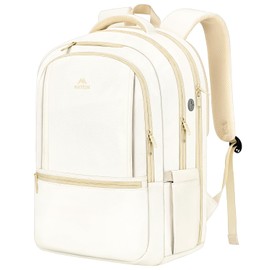 MATEIN Beige Laptop Backpack for Women, 17 Inch College School Bookbag for Girl, Large TSA Approved Travel Backpack with Dry Wet Pocket, Water Resistant Computer Bag Work Daypack for Teacher Nurse