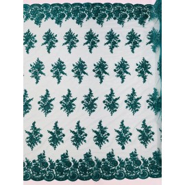 Mia Fabrics Flower Lace Sequins Fabric - Hunter Green Embroidered Floral Sequin Fabric Yard
