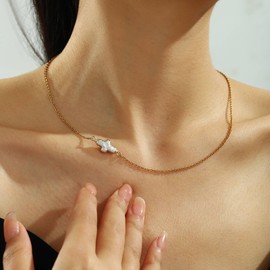 ALRNBY Pearl Cross Necklace for Women Freshwater Natural Chunky Baroque Pearl Necklaces Sideways Cross Necklace Gold Pearl Christian Gifts for Women Men Trendy Jewelry Stainless Steel Chain