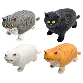 Stretchy House Cats (4 Pack) (4 Inch) Rubber Fidget Toy Stress Relief Black, Grey, Orange and White Cats (4 Pack)