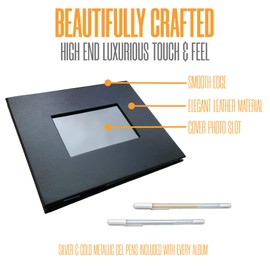 Photo Booth Nook - Black 4x6 Photo Booth Album with Gel Pens (1 count) - 50 Pages, 100 Slots for 4x6 Pictures, 4"x6" Cover Picture Slot