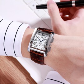 Silverora Men's Watches Leather Square Watches Men's Analogue Quartz Wrist Watch with Leather Strap Multi Dial Three Eyes Wrist Watches with Roman Numeral Scale Gifts for Men Black Brown, brown,