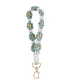 Handmade Boho Macrame Keychain for Women, Wristlet Bracelet Keychain Lanyard for Keys Car Keys Cute Floral Floral Daisy Wrist Crochet Key Chain