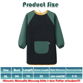 IWTBNOA Children's Painting Coat, Children's Apron with Sleeves, Waterproof Painting Apron, Art Coat for Children 7 - 11 Years, Size XL (Height 120 - 140 cm), Craft Apron Ideal for School, Painting