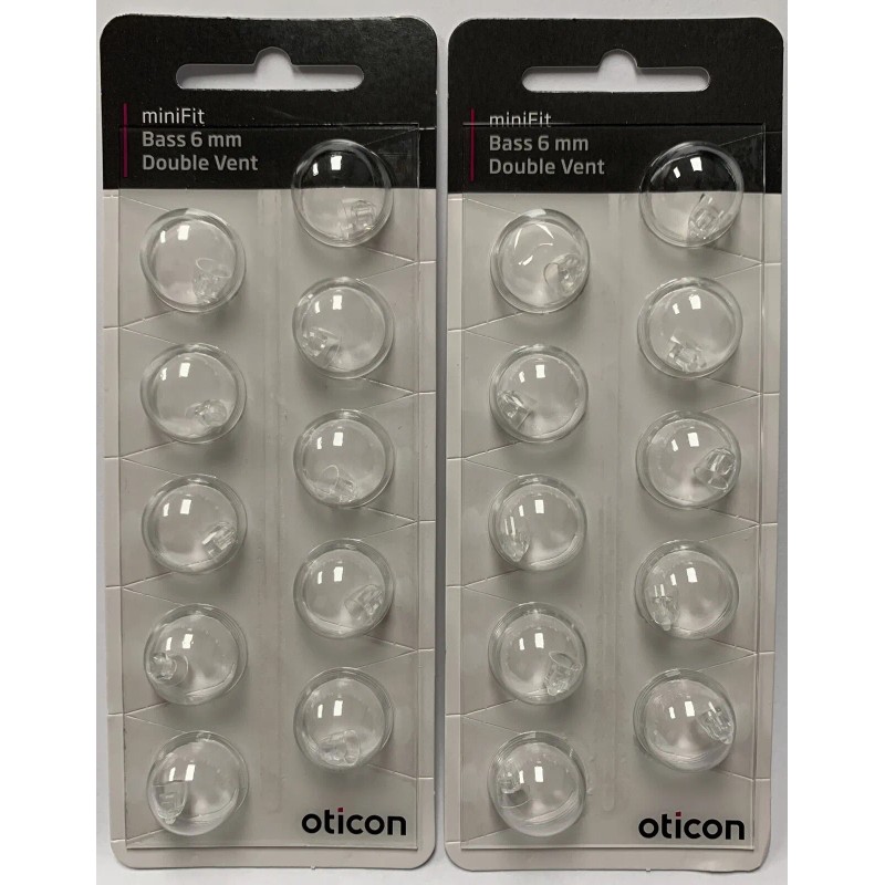 Oticon 2 Packs Oticon miniFit 6mm Bass Double Vent Domes