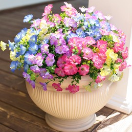 HyeFlora Artificial Fake Flowers Plants for Outdoor Outside Decoration, 12 Bundles Silk Colorful Morning Glory UV Resistant Look Real Faux Flowers for Spring Summer Front Door Porch Patio Planter Yard