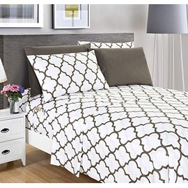 Elegant Comfort 6-Piece Quatrefoil Printed Deep Pocket Bed Sheet Set, Luxurious Silky 1500 Thread Count Bed Sheet Set Ultra Soft Wrinkle Resistant... 
