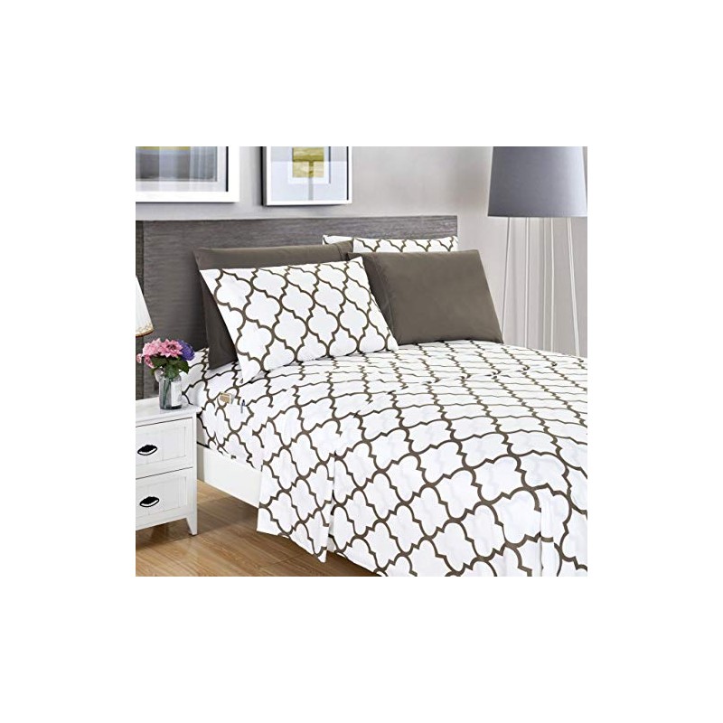 Elegant Comfort 6-Piece Quatrefoil Printed Deep Pocket Bed Sheet Set,