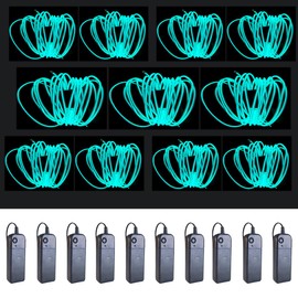 MaxLax EL Wire 10 Pack, 9ft Neon Light Wire Noise Reduction with Battery Pack (9ft Ice blue-10 Pack)