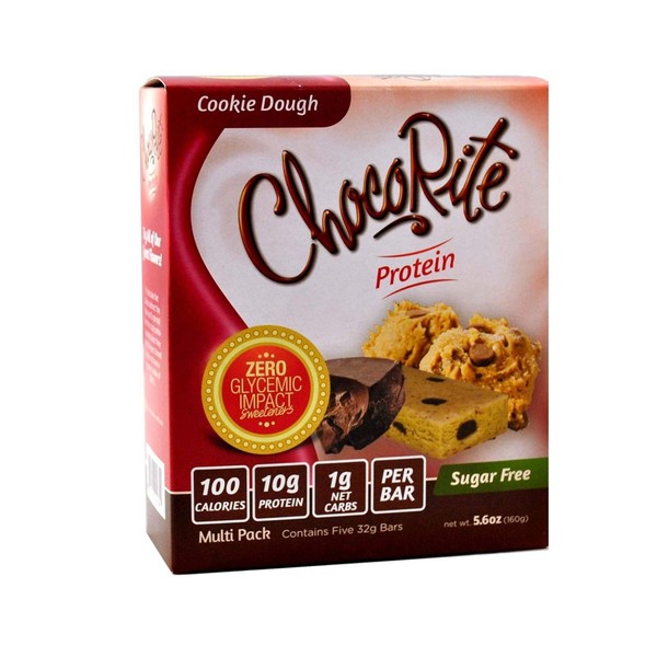 ChocoRite Protein Bars in Cookie Dough Flavor Healthy Chocolate Keto Snacks with Protein — Sugar-Free and Low Carbs — Multi Pack Box (5 Bars x 32grams)