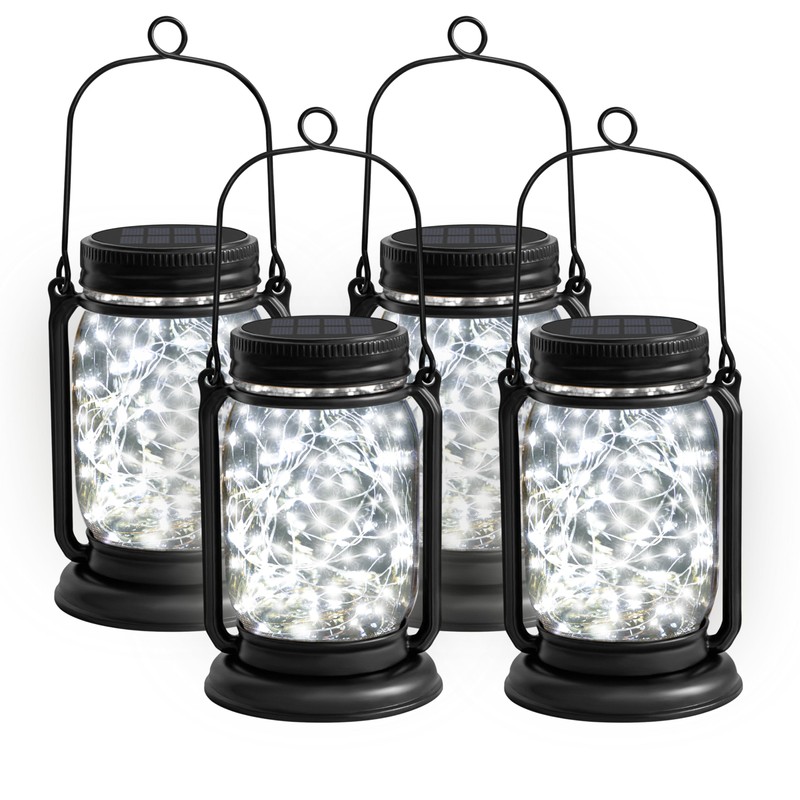 YJFWAL 4 Pack Solar Lantern Lights Warm White+4 Pack Solar