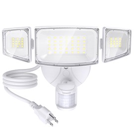 Olafus 42W Motion Sensor Outdoor Light Plug in, Motion Flood Light Dusk to Dawn, 5000LM LED Security Light IP65 Waterproof, Motion Activated 6500K PIR Sensor Lighting for Garage Yard Patio Eave, White