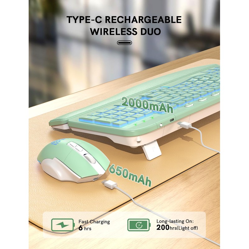 SABLUTE Wireless Keyboard and Mouse Combo, Ergonomic Wave with Wrist