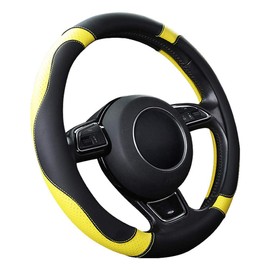 SFONIA Car Steering Wheel Cover Steering Wheel Protector Microfiber Leather Universal 37-38cm / 15" Anti-slip Breathable Durable (Yellow)