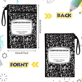 Feifeiya 2 Pcs Composition Notebook Book Cover Pouch with Zipper Back to School Book Sleeve Black and White Waterproof Books Protector Zipper Pouch Back to School Gifts for Students Readers