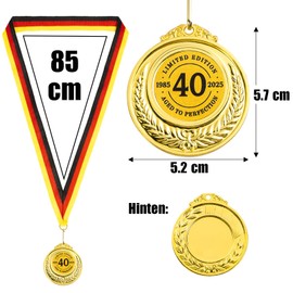 40th Birthday Gift Medals Metal Gold Medals Decoration with Black Red Gold Ribbon for Men Women Adults as Party Bag (Limited Edition 40 1985-2025)
