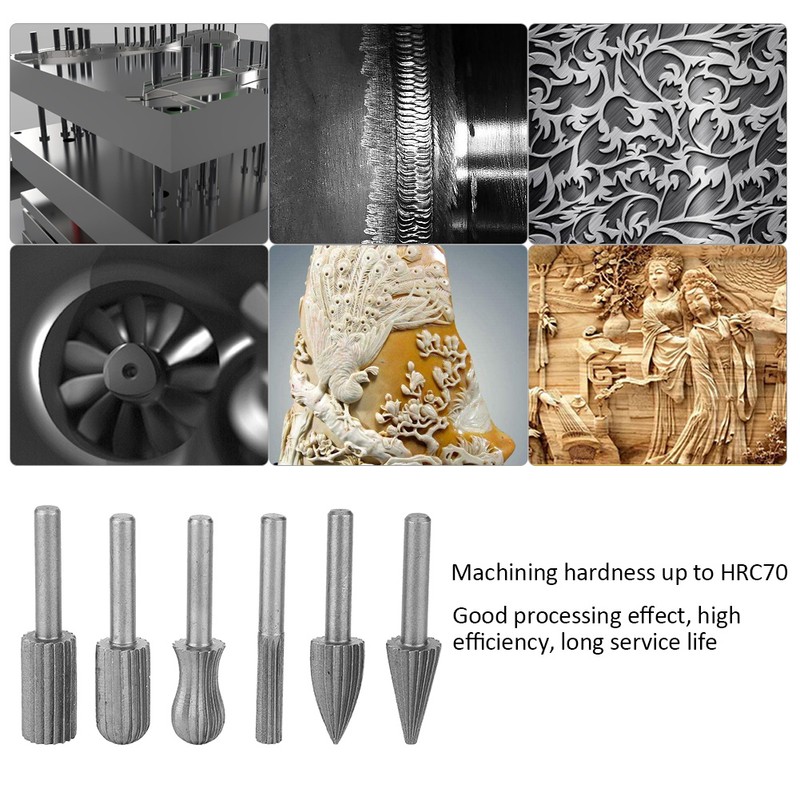 6pcs Tungsten Carbide Rotary Burr Wood File Metal Engraving Grinding