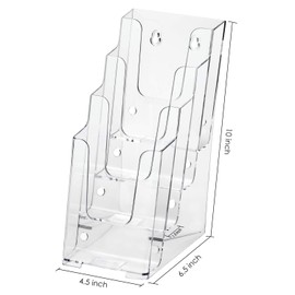MaxGear Acrylic Brochure Holder, 4-Inch Wide 4 Tier Clear Literature Holder Premium Acrylic Pamphlet Holder Multi Pocket Brochure Display Stand, Wall Mount or Counter Top Use(3 Pack)
