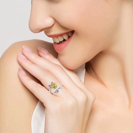 BAOWING Sunflower Adjustable Ring You are My Sunshine Stainless Steel Rings Classic Cute Bands Jewelry Gifts for Women Size 9