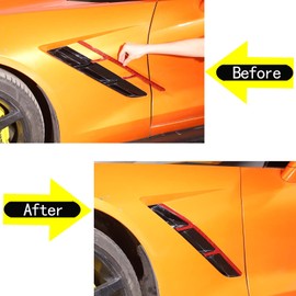 Front Side Fender Vent Sticker Trim Compatible with Corvette C7 Stingray 2014-2019 Soft Carbon Fiber 2PCS Body Side Fender Air Outlet Decals Sticker Accessories (Red Carbon)