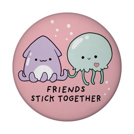 Jelly & Friends Jellyfish and Squid Magnet Round with Saying Friends Stick Together Kawaii Decorative Cute Friendship Magnets for BFF and Best Friends