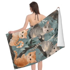 dhakalrlde Cute Kitten Beach Towel, Microfiber Quick Dry Oversized Sand Proof Lightweight Bath Pool Floral Cat Towel for Women Girls Adults Kids, Soft Absorbent Towels for Swim Travel Sports 32×52 in