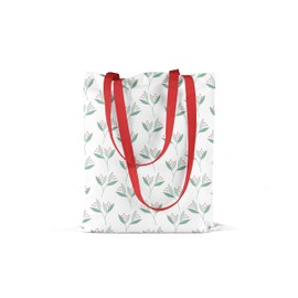 Bonamaison Printed Tote Bag, Reusable Grocery Bag, Shopping Bag, Machine Washable, Foldable, Canvas Cloth Bag with Red Handles, Size: 34x40 Cm