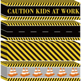 Chivao 120 Pcs Construction Bulletin Board Borders Construction Cones Stripe Road Trim Border Stickers Party Supplies for School Classroom Offices Chalkboard Decor