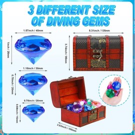 40PCS Diving Gem Pool Toys, Colorful Diamond Set with Big Treasure Chest Pirate Box Underwater Gem Dive Throw Toy Set Summer Swimming Training Gift Toy for Pool Use Treasures Gift Sets Party