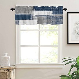 Window Valances Blue Scribble Oil Painting Style Abstract Geometric Pattern Valance for Living Room, Rod Pocket Valances Small Kitchen Curtain Valance Light Filtering Bathroom Decor Curtain 54x18 Inch