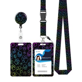 ID Badge Holder with Lanyard, Retractable Heavy Duty Badge Reel with Swivel Belt Clip,Breakaway Lanyard Name Card Tag Clips for Teachers, Nurses, Office Women Man(Cute Dog Paw)