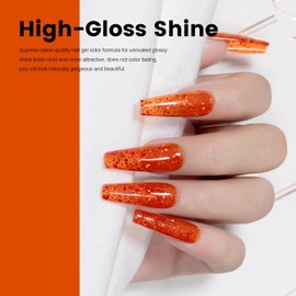 RARJSM Rainbow Glitter Gel Nail Polish Diamond Gel Polish Orange Red Big Flakes Sparkly Chunky Iridescent Pigments Nail Gelpolish Soak off L e d UV Curing Required for Nail Art Salon Manicure