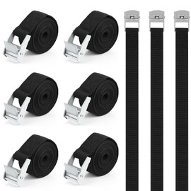Pack of 6 lashing straps, strong load capacity, fastening straps, 25 mm x 2 m, strong clip closure, adjustable lashing straps for bicycle, car, camping, motorcycle