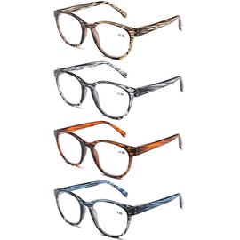 DOOViC Computer Reading Glasses Blue Light Blocking Anti Eyestrain Stylish Striped Style Spring Hinge 4 Pack Readers for Women Men 1.50 Strength