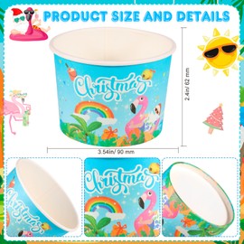 HOWAF 24pcs Summer Christmas Ice Cream Bowls Tropical Christmas Party Supplies Disposable Treat Snack Cups Christmas Paper Dessert Bowls for Sundae Soup Candy Hot or Cold Food