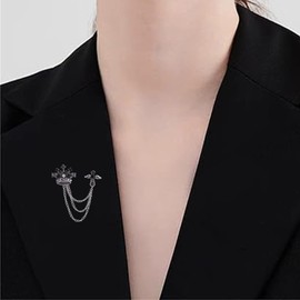 DEYOUM Crystal Crown Hanging Chain Brooch Pin for Women Men Vintage 14K Gold Silver Black Crown Brooch Lapel Pin Badge Shirt Coat Jewelry Gifts Accessories (black)