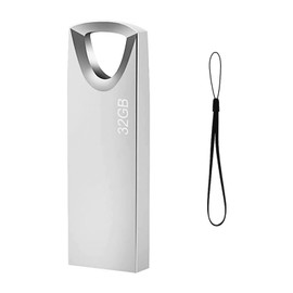 USB Stick 32 GB, Slim Memory Stick 32 GB Waterproof Pen Drive USB Sticks 32 GB with Keyring for School Office Car PC Laptop (Silver)