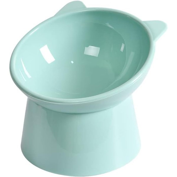 Green Elevated Cat Bowl with Tilted Design - Cute Ear