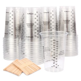 EUTecnen Epoxidharz Mischbecher, 50 Stück 240 ml Einweg-Messbecher mit 50 Stück Mischstäbchen für Flüssigkeiten, Mischen von Harz, Farbe, Pigment