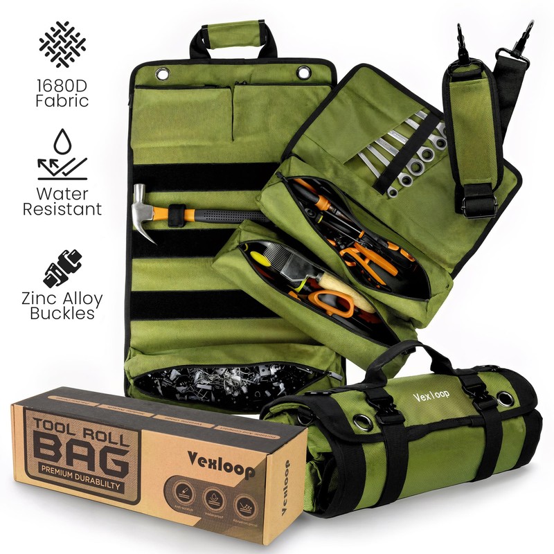 Vexloop Roll Up Tool Bag Organizer, Motorcycle Tool Bag for