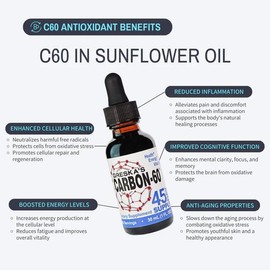 Greska's Carbon 60 in Organic Sunflower Oil - 90 Day Supply - Solvent-Free C60 Antioxidant Formula for Cellular Support, Vitality, Focus & Overall Wellness (2oz)