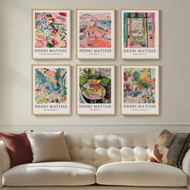 Framed Matisse Wall Art for Living Room, 6 Pieces Abstract Colorful Canvas Artwork for Walls, Henri Matisse Vintage Boho Landscape Pictures for Bedroom, Dining Room, Hallway, Home Office Decor 11x14