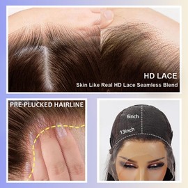 Eubeauty Chocolate Brown Lace Front wig 13×6 Body Wave Lace Front Wigs Human Hair 200 Density HD Lace Brown Human Hair wig Pre Plucked Pre Bleached Knots (Brown, 20 inch)