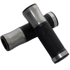 MotorToGo Titanium Gray CNC Aluminum 7/8" Handlebar Open-End Rubber Gel Grips for 2018 Honda Grom 125 ABS