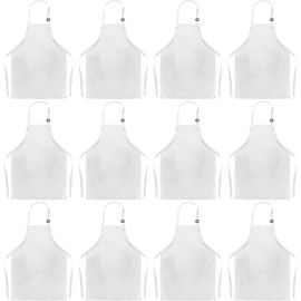 DEAYOU 12 Pack White Child Apron with Pocket, Plain Aprons for Girl, Boy, Kids, Cooking, Baking, Kitchen