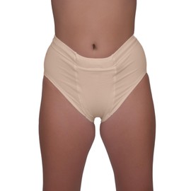 Vulvar Varicosity and Prolapse Support Brief with Groin Compression Bands - Beige - Small