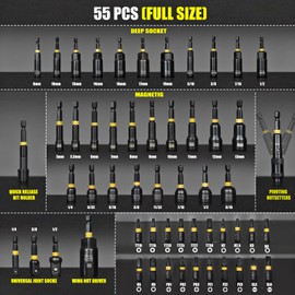 Facoow 55PCS Impact Nut Driver Set, Magenetic Nut Driver Set for Impact Drills and Premium Deep Drivers, Wing Nut Setters, 1/4'' Quick Change, Bit Extention, S2 Steel Bits, Pivoting Nut Setter
