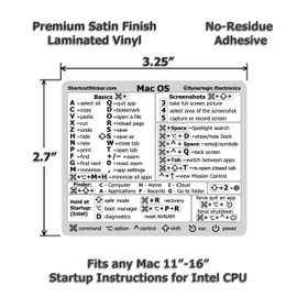 SYNERLOGIC (for Intel) Mac OS (Monterey/Big Sur/Catalina/Mojave etc) Keyboard Shortcut Laminated Vinyl Sticker, No-Residue Adhesive, Compatible with MacBook Air/Pro/iMac/Mini